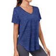 thumbnail image 4 of Camisa de entrenamiento Alovien para mujer, manga corta, cuello en V, azul oscuro, 4 of 7