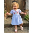 thumbnail image 3 of BemeyourBBs Toddler Baby Girl Crawfish Dress Outfit Cute Lobster Embroidered Striped Bubble Dress Short Sleeve Doll Collar Princess Dress Summer Clothes Party Casual Dress, 3 of 9