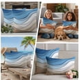 thumbnail image 4 of Blue Brown Outdoor Pillow Covers 24x24 Set of 2,Waterproof Patio Throw Pillowcase Protectors,Gradient Geometric White Water Stripes Modern Decorative Pillow Shams Cushion Covers for Seat Bed Couch, 4 of 8