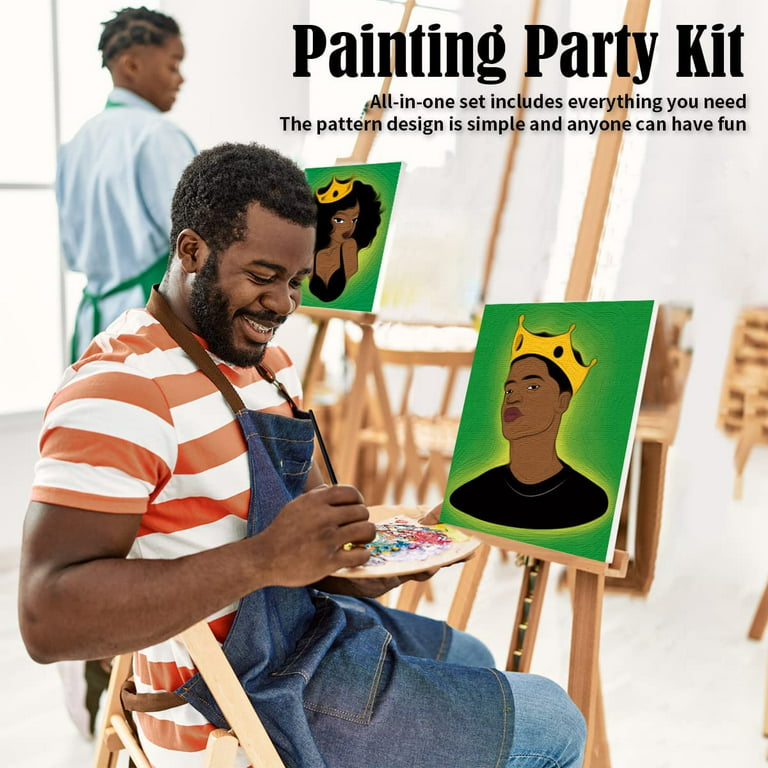 VOCHIC Canvas Painting Kit for Adults, Pre Drawn Stretched Cotton Canvas  ,Birthday Gift, Adult Sip and DIY Paint Party Favor, Afro Queen(8x10)