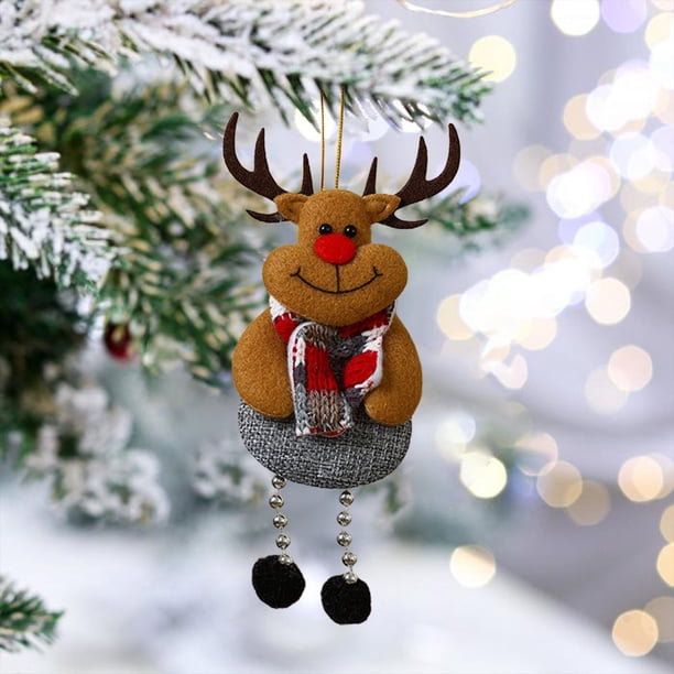 Christmas Four Hanging Ornament 1 Pcs Santa Claus Snowman Long Bead Legs Pendant Xmas Decoration Holiday Party Door Wall Window Home Kitchen Office Table