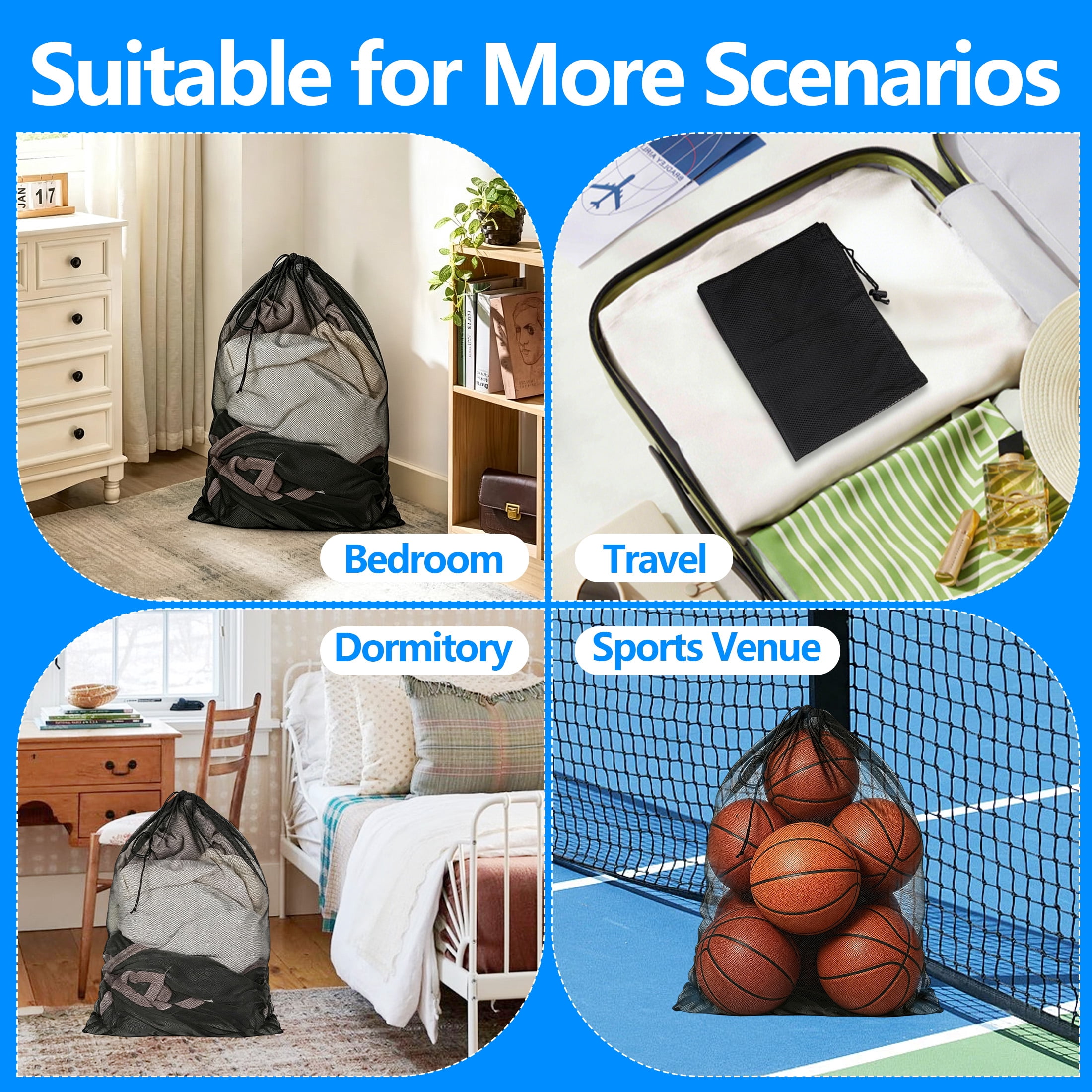 GARITIN 2 Pack Large Mesh Laundry Bags with Drawstring Lock, Heavy Duty Breathable Net Laundry Bag, Reinforced Stitching Wash Bag for Bedding, Towels, Clothes, Travel, Dorm