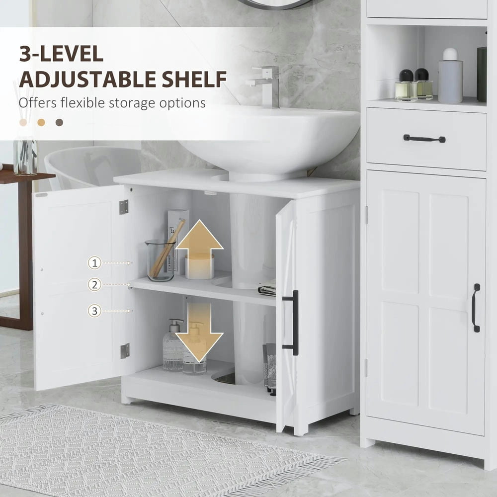 Topcobe Farmhouse Pedestal Sink Storage Cabinet, Bathroom Sink Cabinet with 2 Barn Doors and Adjustable Shelf, Indoor Modern Furniture for Bathroom, White