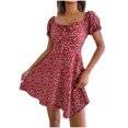 thumbnail image 2 of Fankiway Robe Décontractée à Manches Évasées pour Femmes avec Cordon de Serrage et Arrangements Floraux Robes pour Femmes Grande Taille Liquidation Robes d'Été pour Femmes Manches Courtes, 2 of 8