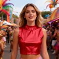 thumbnail image 2 of Gpoecd Camisoles à Col Montant pour Femmes Col Montant Sans Manches Performance pour Carnaval Fête et Tenue de Danse Camisole pour Femmes Rouge,m, 2 of 4