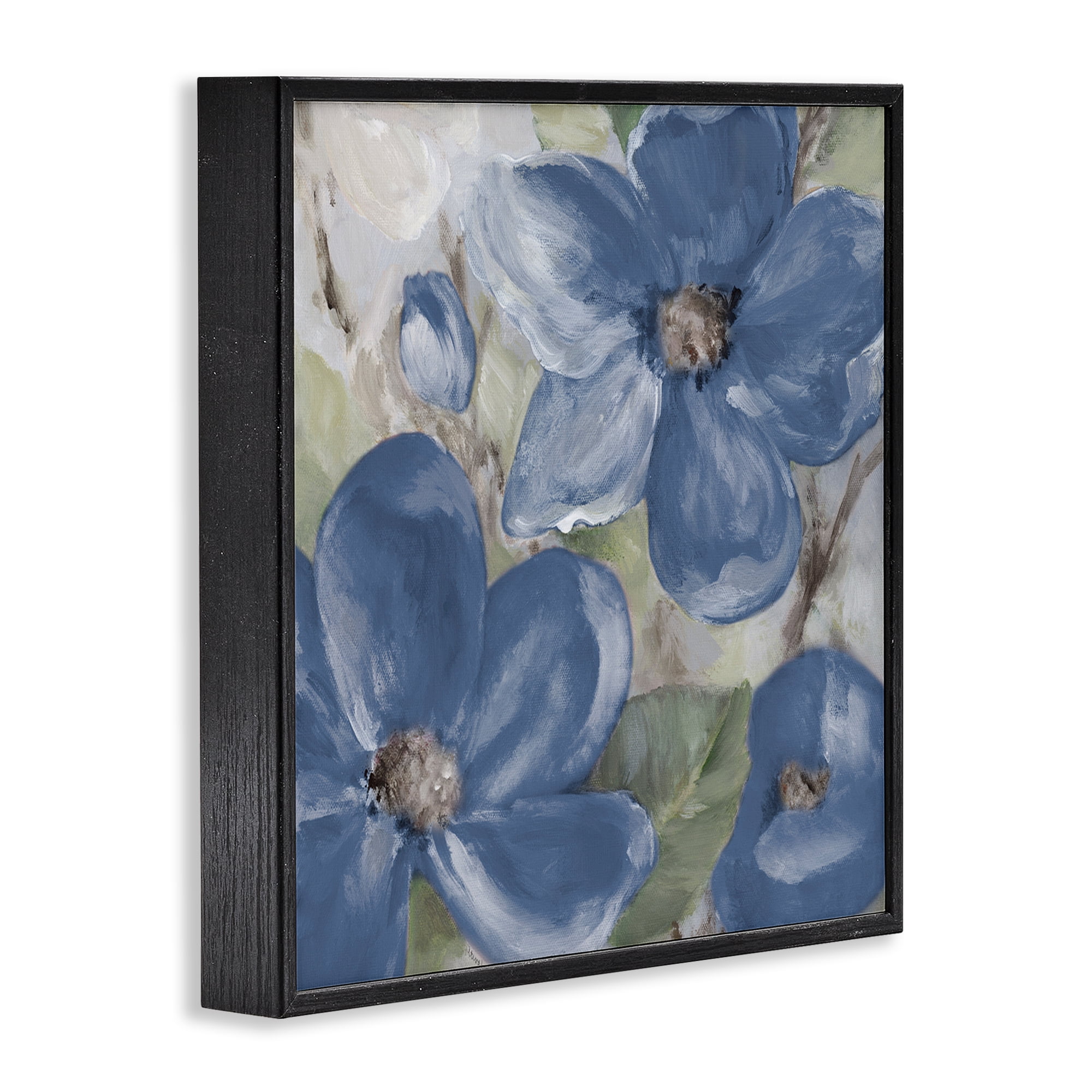 Stupell Industries Silently Blue Bloom Botanical & Floral Painting Black Framed Art Print Wall Art, 17 x 17