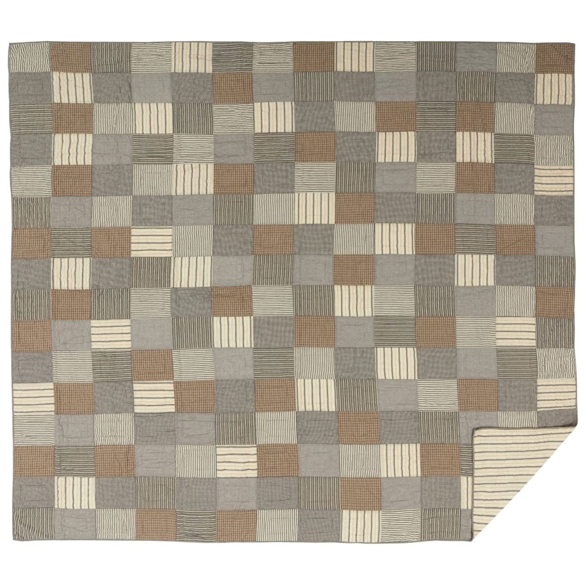 Cal King Quilt Handtitched Country Block Patchwork Earth Tone Gray Sawyer Mill