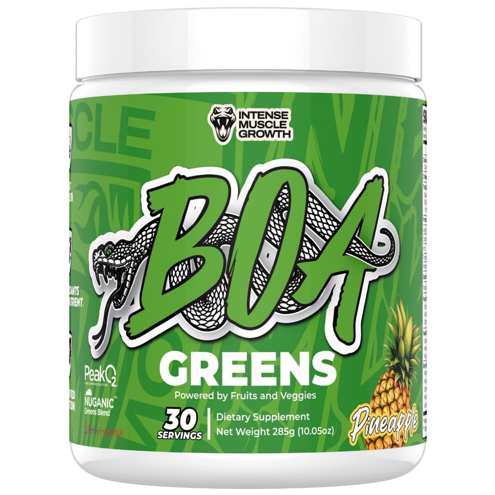 BOA Greens Powder - Organic Superfood Supplement with Fruits and Veggie Blend, Antioxidant, Mushroom Blends - Supports Digestive Health, Gluten Free Non-GMO Vegan (Pineapple - 180g)