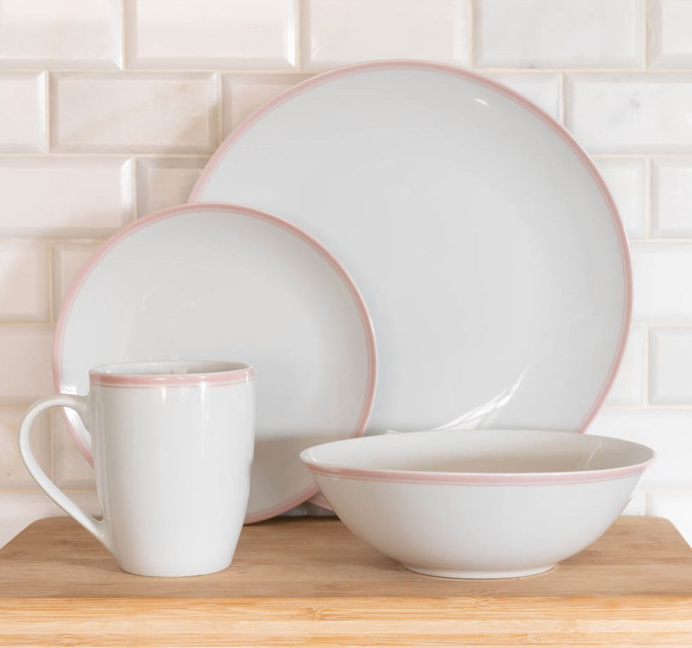 10 Strawberry Street Simply Coupe 16-Piece Ceramic Dinnerware Set, Blush Pink