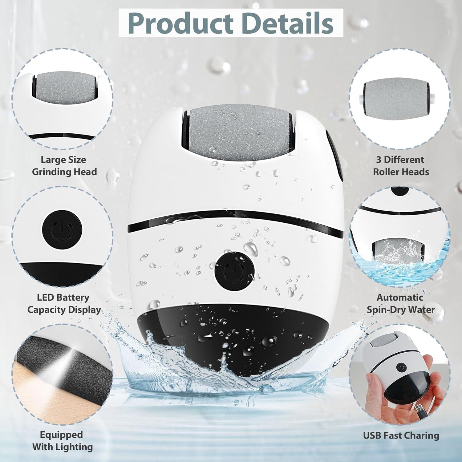 Portable Electric Callus Remover For Feet 2 Speed With 3 Rollers Foot File Dead Skin Exfoliator Pedicure Care Tool