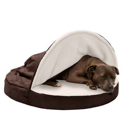 UPC: 0842229112337 | FurHaven Pet Products | Cooling Gel Faux Sheepskin Snuggery Pet Bed for Dogs & Cats – Espresso 35