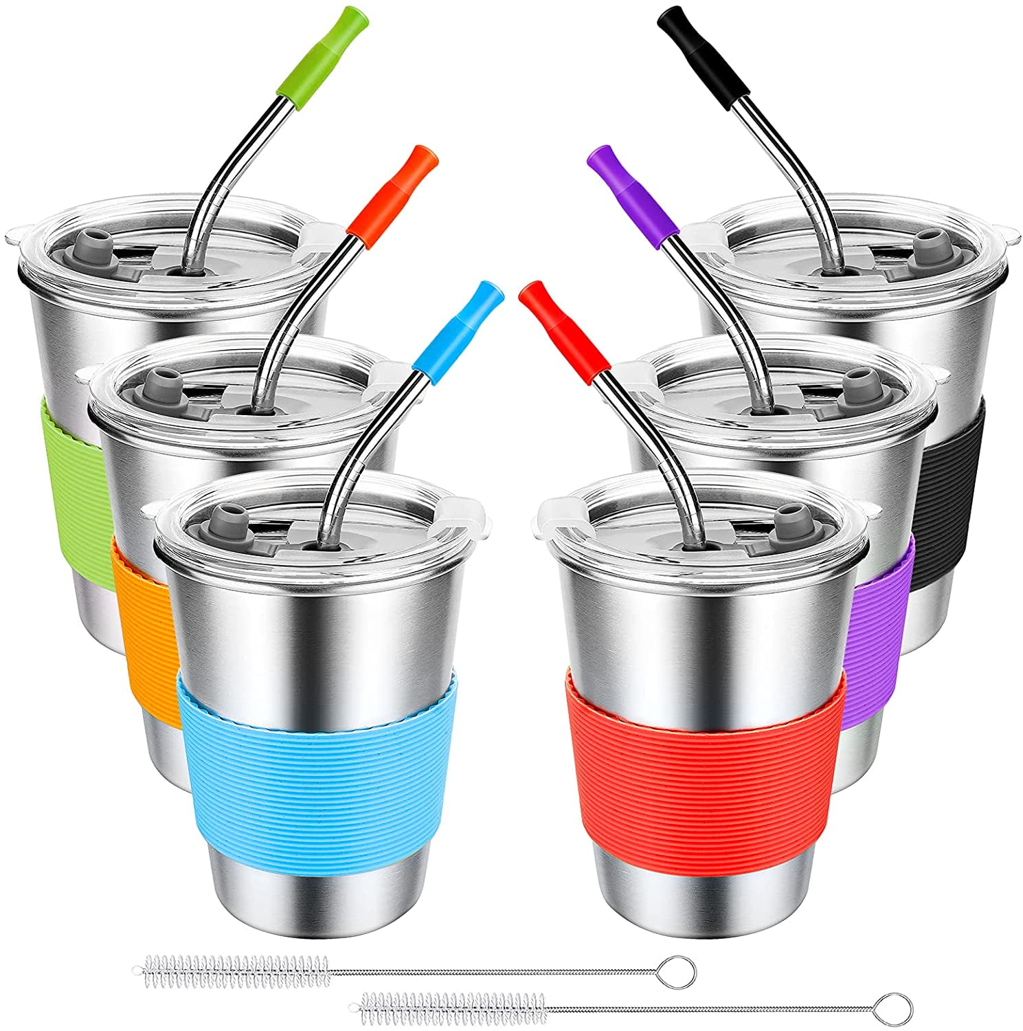 Indoor Kids Cup with Straws and Lids Spill Proof,6 Pack Stainless Steel Drinking Tumbler,Unbreakable Water Glasses,Eco-Friendly BPA-Free Metal Sippy Mug for Toddler 12oz Children Adult Outdoor 