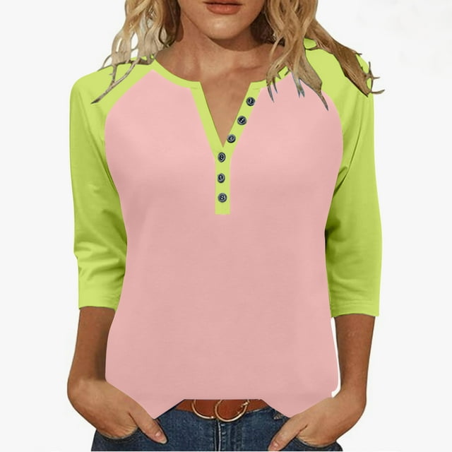 Women's Henley Tunic 2025 - 3/4 Sleeve Raglan | Dressy Cotton Button Blouse