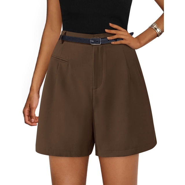 Shorts PRETTYGARDEN Verano 2025 Tiro Alto Pierna Ancha Marrón XL