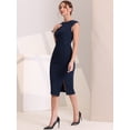 thumbnail image 4 of Vestido tubo Allegra K cuello redondo mujer ajustado sin mangas Vestido lápiz Azul marino M, 4 of 6