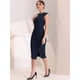 thumbnail image 4 of Vestido tubo de trabajo con cuello redondo para mujer, ajustado, sin mangas, vestidos de lápiz Azul marino S, 4 of 6