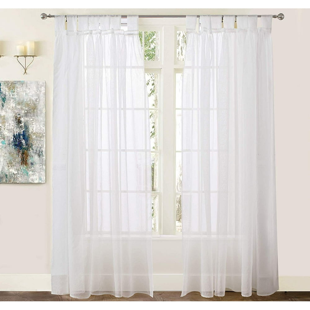 DriftAway Vintage Ruffle White Solid Sheer Curtain, Faux Linen Texture