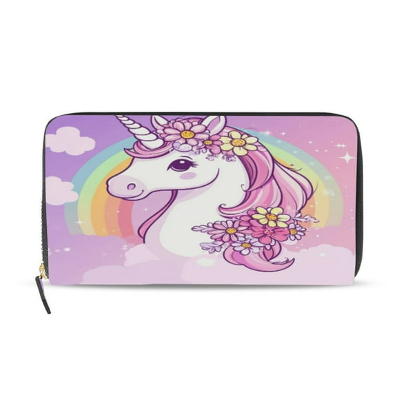 Qxltty Rainbow Pony Women's Leather Wallet Fashion Retro Multi Card Holder with Cell Phone Pocket Mothers Day Gifts