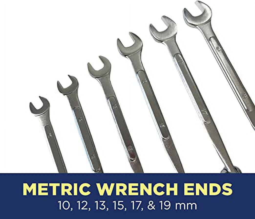 6 PC FLEX SOCKET 6 POINT FLEXIBLE HEAD AND OPEN END METRIC WRENCH SET