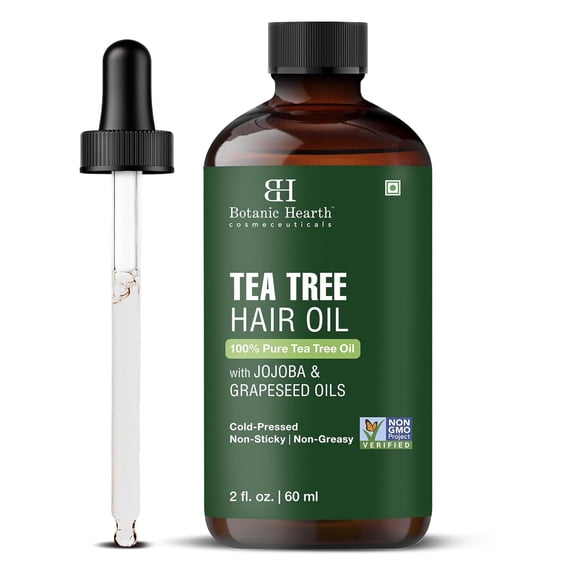 Botanic Hearth 100% Pure Tea Tree Oil For Hair Growth | Infused with Jojoba & Grapeseed Oils | Hair Oil Repairs Dry Damaged Hair, Strengthening, Healthier - Hair Tonic, 2.0 fl oz