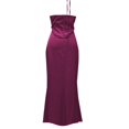 thumbnail image 5 of Vestido de noche de satén para mujer tallas grandes - Elegante cuello en V, diseño en la cintura, vestido de fiesta para bodas - Tallas XS-L, tejido con brillo lujoso, 5 of 5