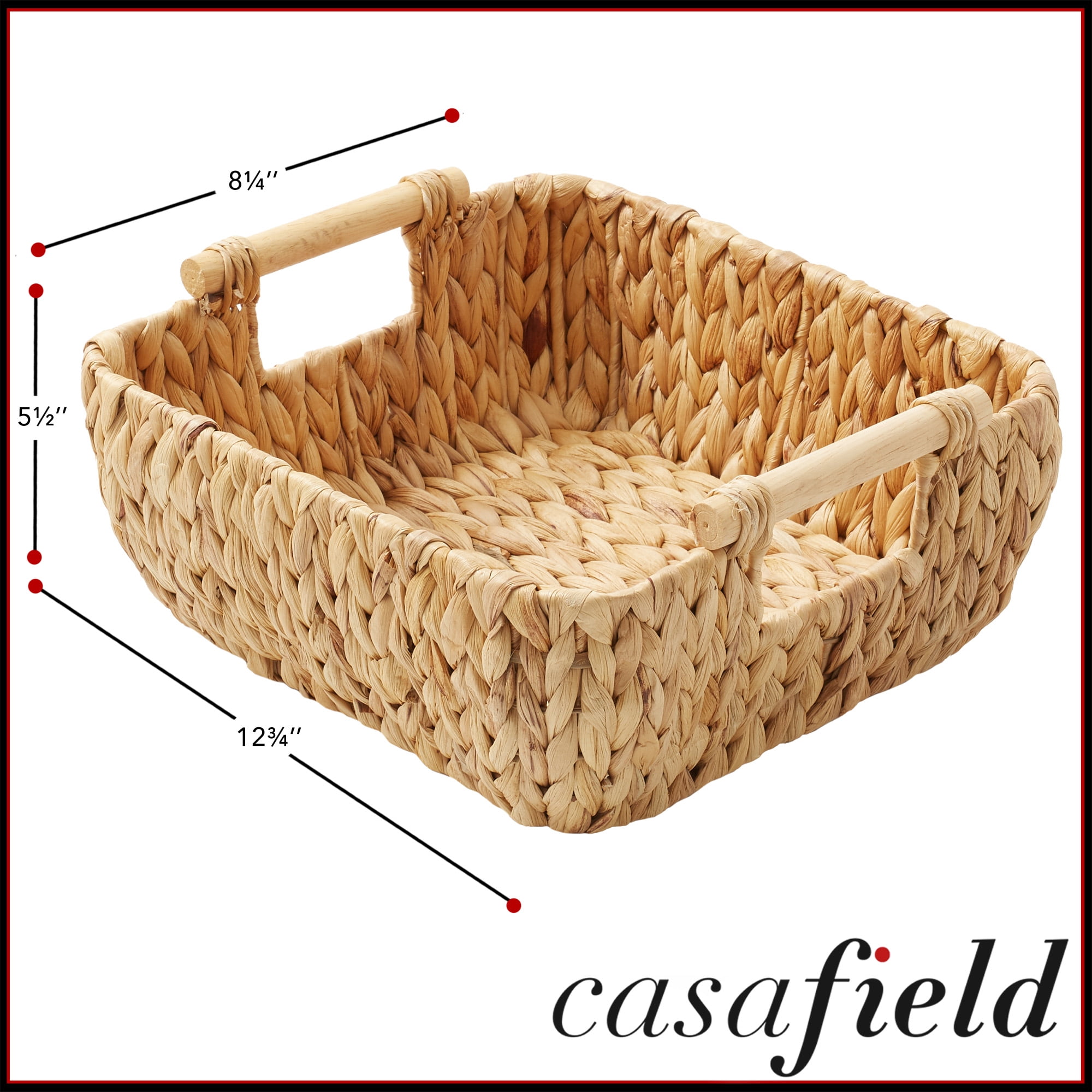 Casafield (Set of 2) Water Hyacinth Oval Storage Baskets with Wooden Handles - Small Woven Bin Organizers
