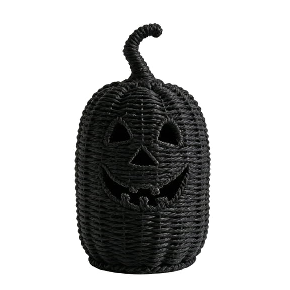 Handwoven Rattan Halloween Pumpkin Decoration - Black Rattan Woven Rope Light Up Pumpkin Halloween Decoration for Indoor Home Mantle Tabletop Decor