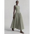 thumbnail image 5 of Green Striped Sleeveless Ruched Waist A-Line Maxi Dress, Casual Elegant Long Dress for Women, 5 of 6