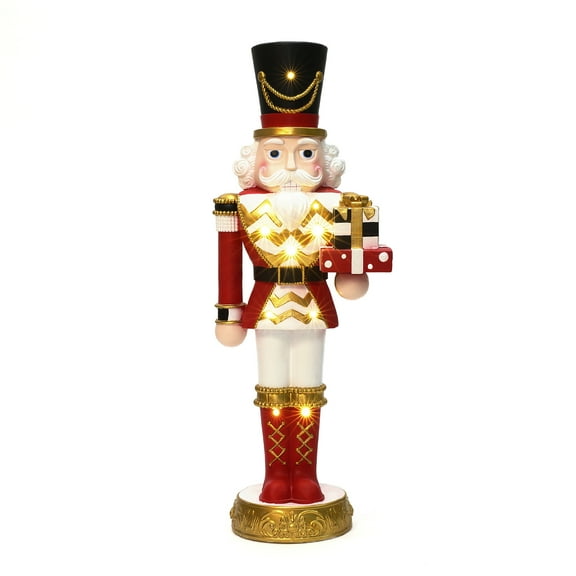 3Ft Tall Nutcracker Red Soldier with Presents Holiday Decoration with Lights