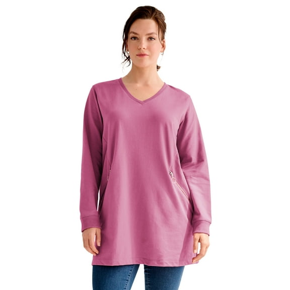 ellos Plus Size Zip Pocket French Terry Sweatshirt Tunic
