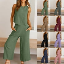 Lovskoo 2 Piece Outfits for Women Summer Cotton Linen Casual Matching Set Sleeveless Tank Tops And Capri Pants with Pockets Brown