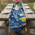 thumbnail image 6 of Blue Starry Night Table Runner Linen Burlap Table Runner 72 Inches Long Abstract Star Sky House Tree Oil Painting Dresser Scarves for Kitchen Island Coffee Dining Room Party Holiday Decor 14"x72", 6 of 8
