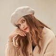 thumbnail image 4 of Boina para mujer, gorro de lana de otoño e invierno, además de gorro tejido de terciopelo para invierno, venta al por mayor, sombrero de mujer de color sólido blanco, 4 of 5