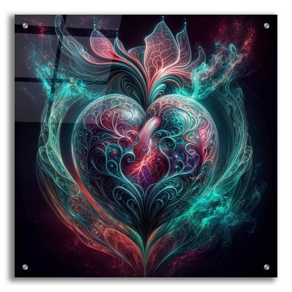 Epic Art 'Teal Heart 2' by Rey Klimt Acrylic Glass Wall Art, 24" x 24"