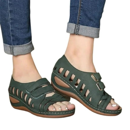 

KUNyu High Heel Sandals Anti Skid Buckle Strap Casual Wedge Heel Peep Toe Sandals