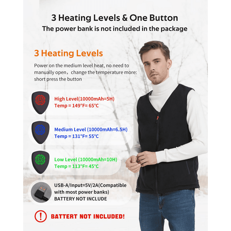 Winter Heated Vest 3-Speed Temp Control USB Electric Thermal Warm Vest Men  Women Mobile Power Not Included for Hunting/Hiking