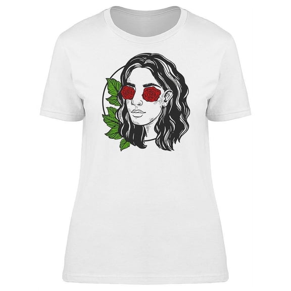 Retro Girl With Rose Flower Eyes T-Shirt Women -Image by Shutterstock, Female x-Large