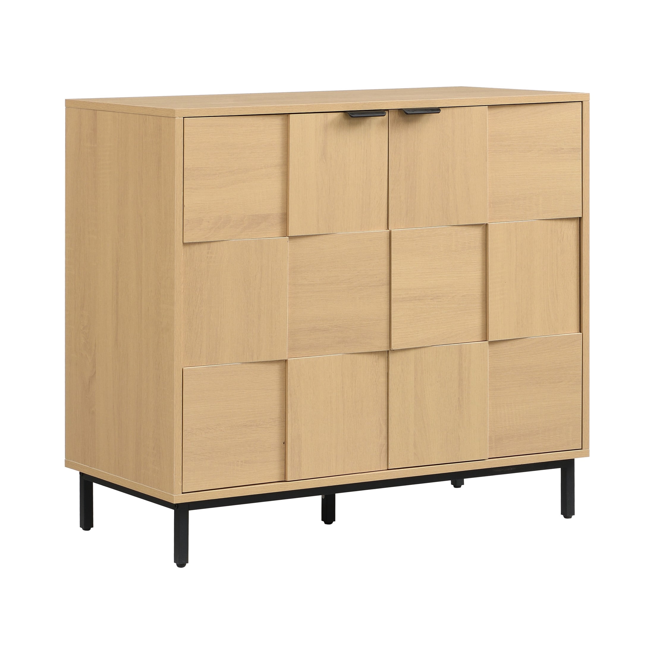 Christopher Knight Home 35" Checkered Accent Cabinet, 2-Door Storage Sideboard with Metal Legs, Light Oak