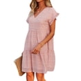 thumbnail image 4 of ZXZY Women Floral Printed Ruffled Sleeves V Neck Babydoll Mini Dress, 4 of 7