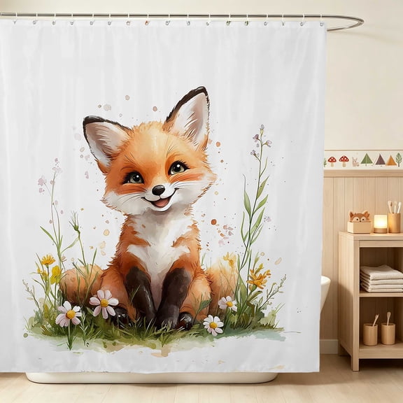 Erosebridal Fox Shower Curtain 72Wx72L for Boys Girls, Daisy Flowers Waterproof Bathroom Curtain