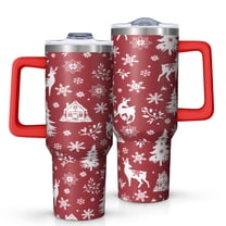 Red Christmas Tree and Deer Pattern Tumbler with Handle and Lid,40oz Double Wall Vacuum Insulated Tumbler,Cups Gift for Women and Men