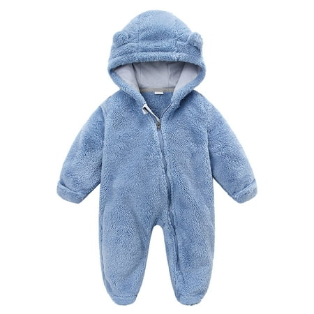 

ZRBYWB Romper Baby Girl Boy Cute Solid Long Sleeve Cartoon Ear Footed Hooded Zipper Romper Warm Jumpsuit Outfits Baby Clothes