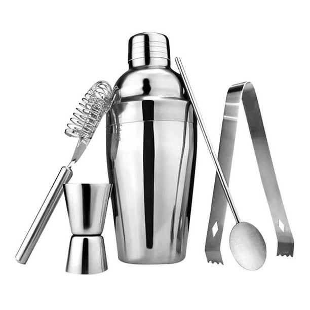 Juego de 5 piezas para mezclar cócteles, de acero inoxidable, 750 ml, con cuchara medidora, pinza y filtro para barra.