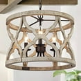 thumbnail image 2 of LNC 3-Light Distressed Grayish Wood and Rustic Bronze Drum Farmhouse Chandelier, 2 of 14