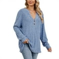 thumbnail image 4 of TEMOFON Women Sweater Fall Long Sleeves V Neck Tops Casual Knit Tunic Loose Fit Blue Blouses for Women Size M, 4 of 4