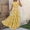 thumbnail image 7 of Boho Dresses for Women V Neck Short Sleeve Floral Printed Maxi Dresses Elastic Smocked Waist Tiered A Line Casual Dresses, M, 7 of 7