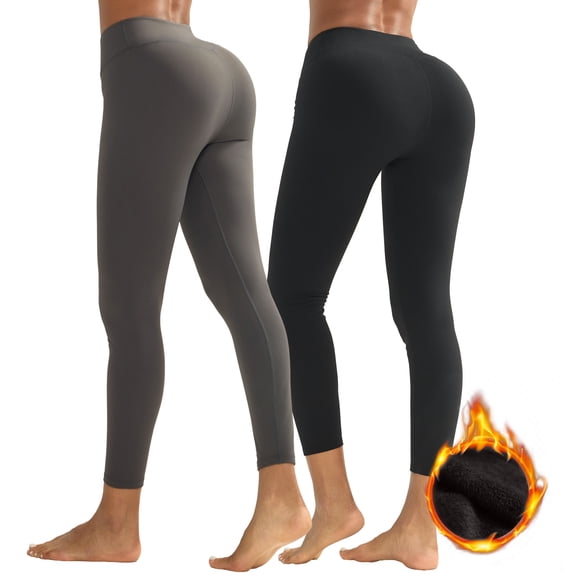 RUNNING GIRL 2 Pack Fleece Lined Leggings for Women High Waisted Tummy Control Yoga Pants Warm Thermal Workout Leggings Soft Stretch Winter Athletic Tights