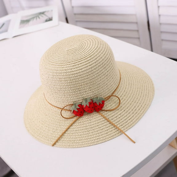 Baqcunre Bucket Hats for Men, Fisherman Hatstraw Woven Strawberry Decorationoutside Women, Bucket Hats for Woman, Sun Hats for Women, Sun Hats for Men