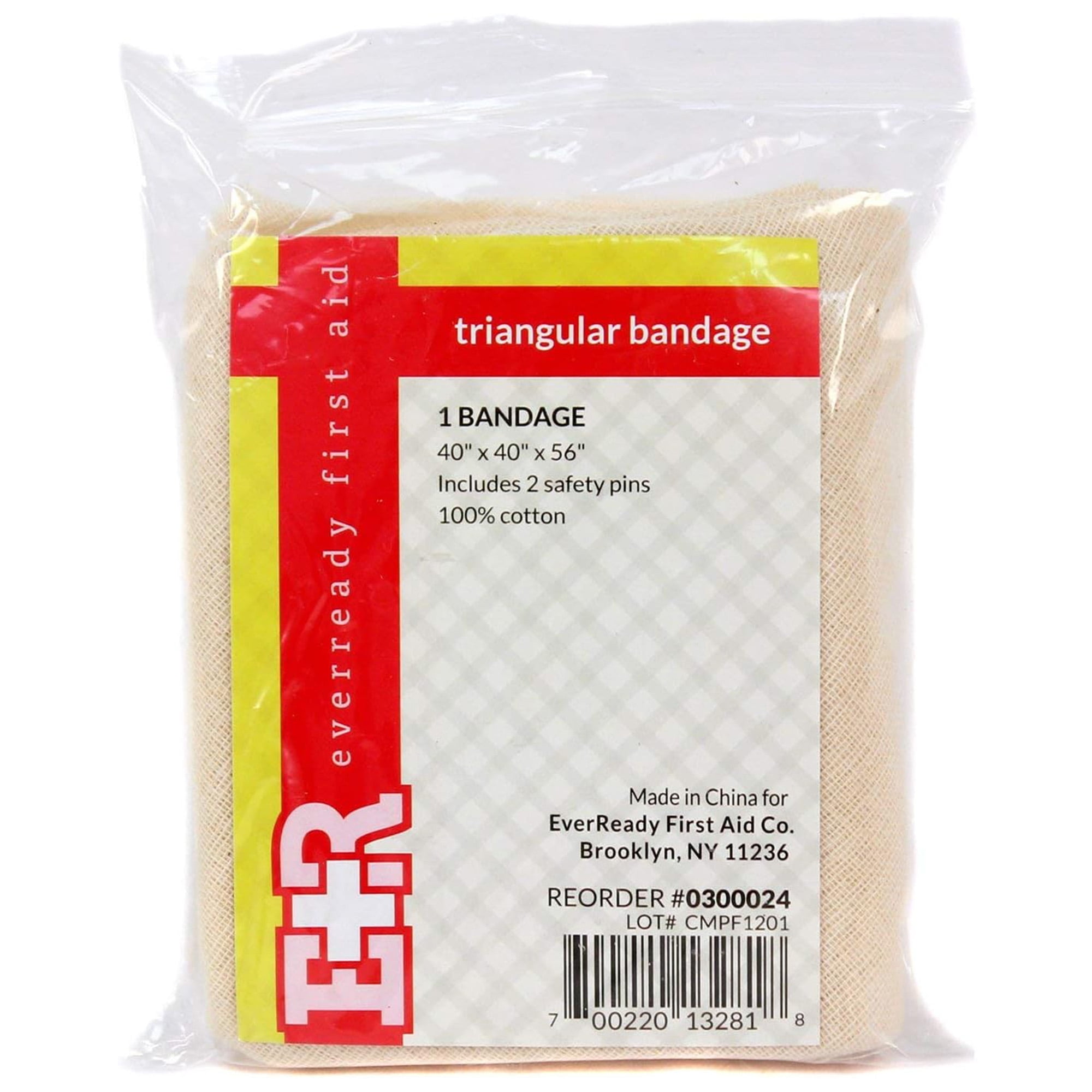 Ever Ready First Aid Medical Triangular Bandages for First Aid Kit with Safety Pins, 36-Count
