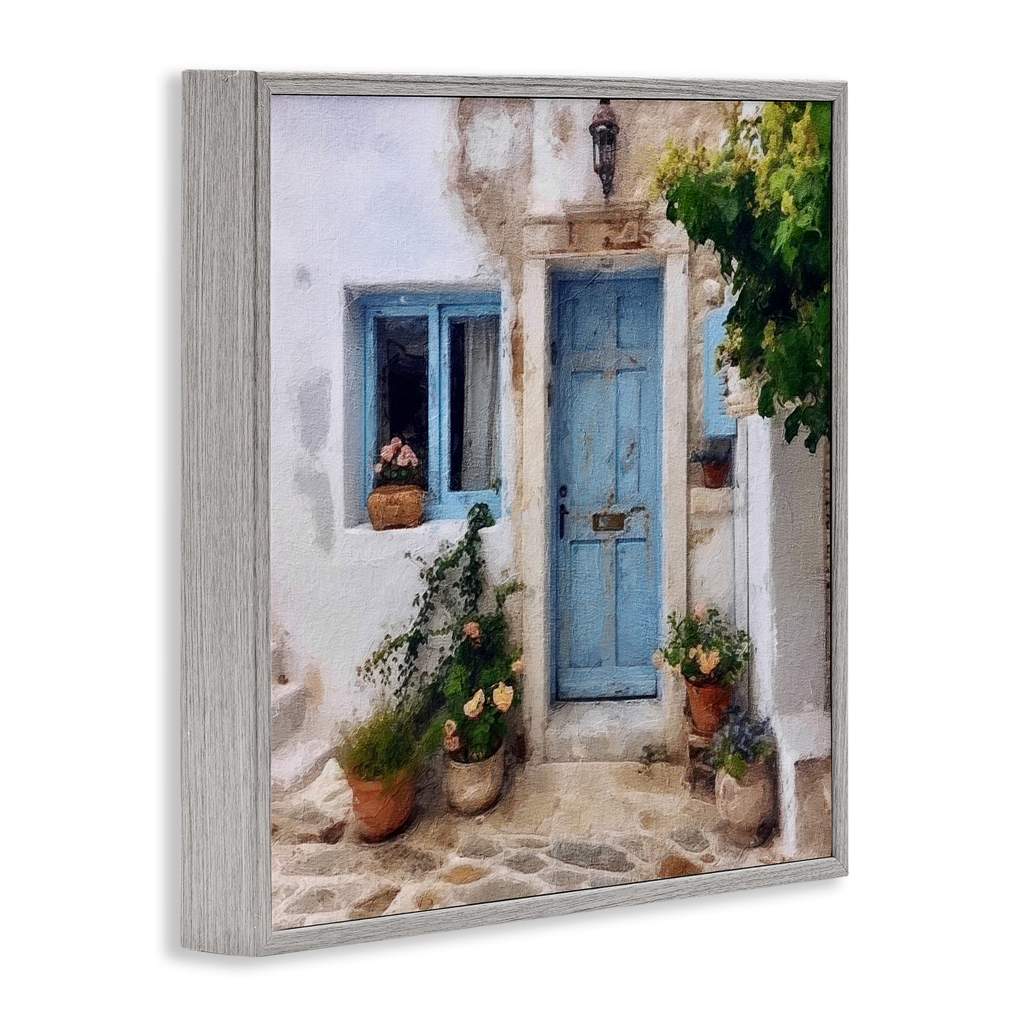 Stupell Industries Greek Door Architecture Town & City Painting Gray Framed Art Print Wall Art, 17 x 17